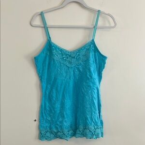Vintage Dressbarn Lace Cami Tank Top Y2k mcbling 2000s layering Aqua Blue L Crin